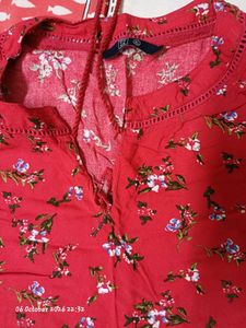 Red Floral Print Tunic Top