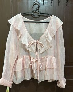 Chic Pink Ruffled Tie-Up Top