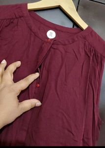 Burgundy Color Cut Sleeves Kurti For 32 Bust