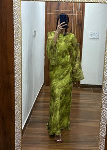 Flowy Green Abstract Print Maxi Dress