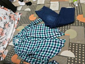 Blue Denim 3/4Jeans and shirt set