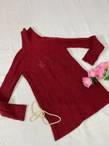 Burgundy Turtleneck Knit Sweater