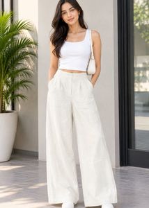 Cream Linen Palazzo Pants made in Italy