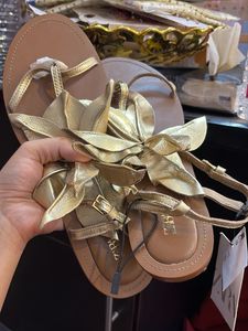 Golden Floral Embellished Flat Sandals