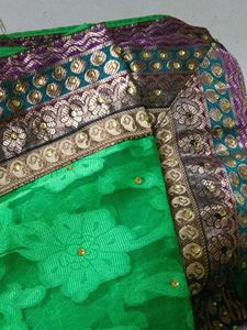 Vibrant Green Saree with Embellished Border