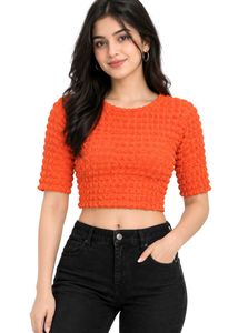 Vibrant Orange Textured Cropped Top