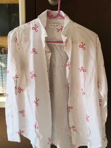White Shirt with Pink Bow Print