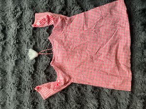 Imported Cute Red Gingham Top with Embroidery