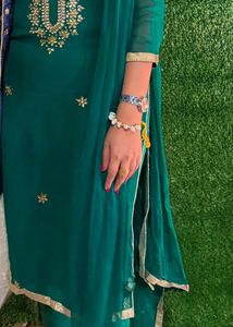 Embroidered Green Kurta Set