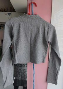 Grey Cropped Mock Neck Long Sleeve Top