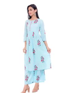 Light Blue Floral Kurta Palazzo Set