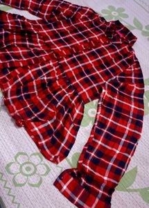 Stylish Red Plaid Peplum women Shirt
