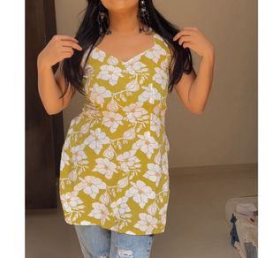 Yellow Floral Print Kurta Top