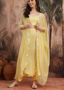 Yellow Embroidered Crop Top and Palazzo Set