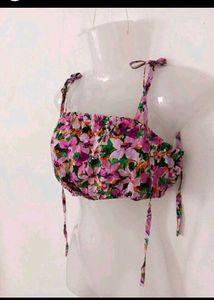 Floral Crop Top with Tie Straps