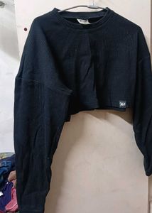 Black Ribbed Cropped Sweater