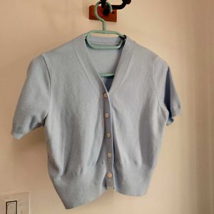 Cute Pastel Blue Button Front Top | Soft Stretch