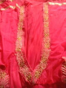 Light Red  &amp; Gold Embroidered Anarkali
