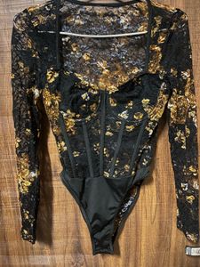 Black Lace Floral Corset Bodysuit