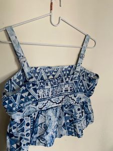 Blue Geometric Print Peplum Top
