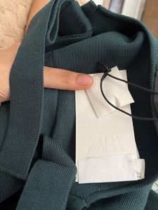 Zara Elegant Green Square Neck Button-Up Top