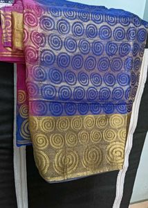 Vibrant Pink &amp; Blue Saree with Gold Print