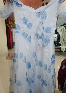 Elegant White &amp; Blue Floral Gown
