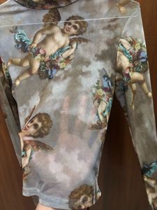 Sheer Cherub Print Mesh Top