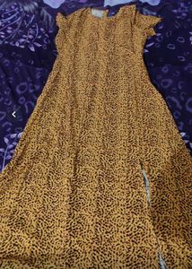 Dressberry Mustard Yellow And Animal Print Mexi Dress