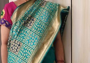 Beautiful Teal and Gold Silk Saree