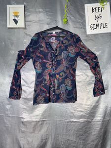 Sheer Paisley Print Button-Up Blouse