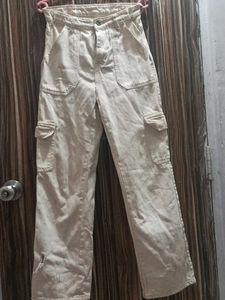 Olive Green Top &amp; White Cargo Pants Set