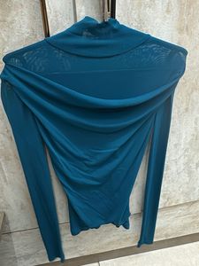 Savana Teal Turtleneck Mesh Top