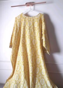 Gold Yellow Cotton Kurti with Bottom