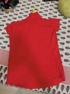 Vibrant Red Collared Button-Up Top