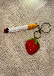 Crocheted Cigarette & Strawberry Keychain