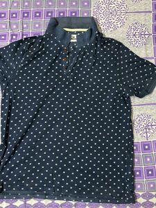 Men's Navy Blue Printed Polo T-Shirt