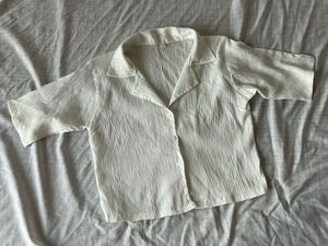 White Textured Short Sleeve Top