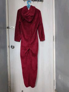 Urbanic Cozy Red Fleece Hooded Jumpsuit