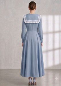 Elegant Blue gown Dress with Lace Collar💙