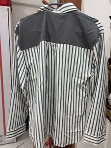Striped Button-Up Shirt with Scarf Detail