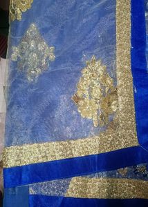 Royal Blue &amp; Gold Embellished Fabric with blouse
