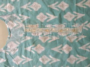 Aqua Blue Printed Kurta with Trousers