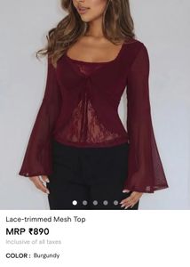 Burgundy Lace Trim Long Sleeve Top