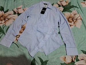 Shein Striped Button-Down handkerchief Blue Shirt