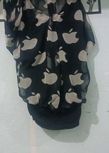 Stylish Black Apple Print Top