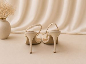 Cream Thong Heeled Sandals