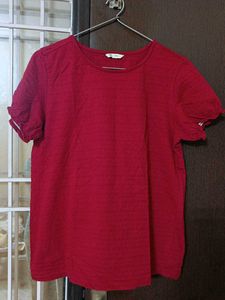 Red Textured Short Sleeve Top