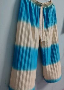 Boho Pleated Palazzo Pants white blue korean