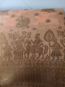 Elegant Peach Saree with Intricate Gold Print